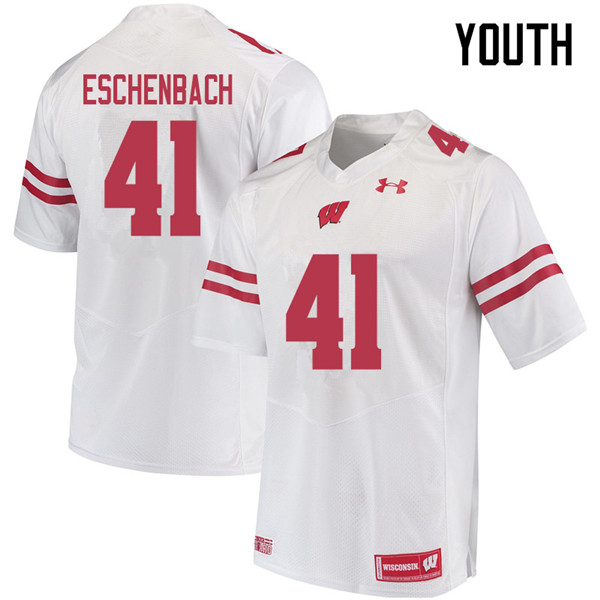 Wisconsin Badgers Youth #41 Jack Eschenbach NCAA Under Armour Authentic White College Stitched Football Jersey MF40C71YC